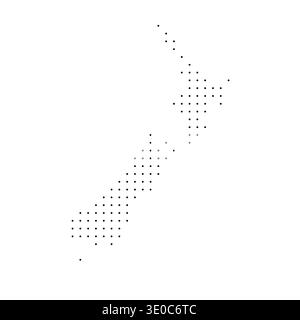 New Zealand country dotted map. Black spot pixel illustration isolated on white background. Vector circle mosaic. Stock Vector