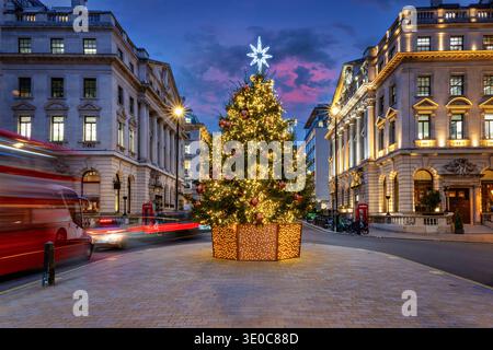 Beautiful decorated Christmas Tree in Central London, England, with blurred traffic and no people Stock Photo