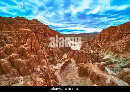 Cathedral Gorge State Park Slot Canyon Formations Under Dramatic Sky Nevada Stock Photo