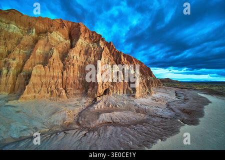 Cathedral Gorge State Park Dramatic Cliffs and Stormy Sky in Nevada Stock Photo