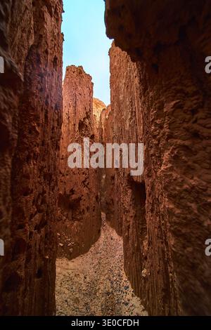 Cathedral Gorge Slot Canyon Vertical Eroded Rock Walls and Sandy Path Nevada Stock Photo