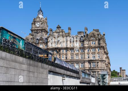 Edinburgh Scotland - June 3 2023: A Historic Building Balmoral Hotel in Edinburgh Scotland Near The Train Station With a Clock on the Facade. Stock Photo