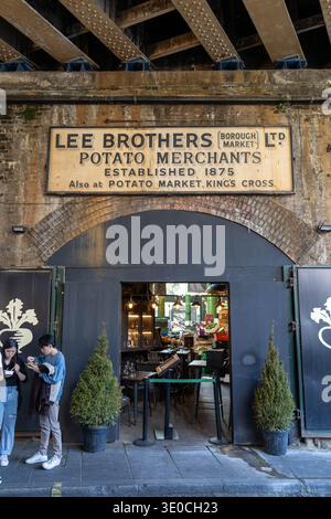 London England - May 27 2023: Sign For Entrance To Lee Brothers Potato Market Borough Market in London England Stock Photo