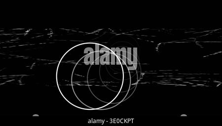 Forming white concentric rings left of center on black field, revealing horizontal glitch streaks Stock Photo