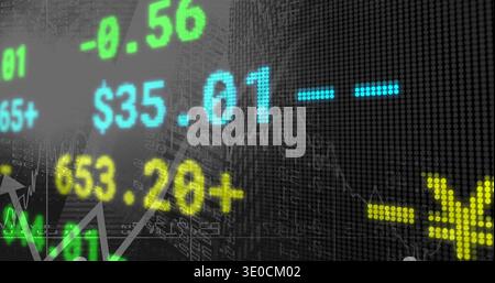 Displaying pixelated market ticker at trading terminal, showing $35 Stock Photo