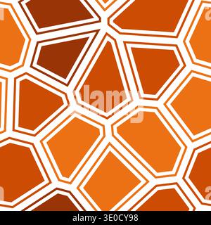Vibrant Voronoi tessellation seamless pattern. Orange and white irregular polygonal shapes create abstract geometric design. Stock Vector