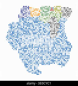 Suriname, shape of the country built of colored cells. Digital style map of Suriname on white background. Small size rounded square blocks. Stock Vector