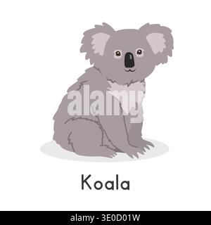 Koala vector illustration, cartoon clipart character, animal in flat style. Wild animals, wild creatures, wildlife concept. Cute koala bear vector Stock Vector