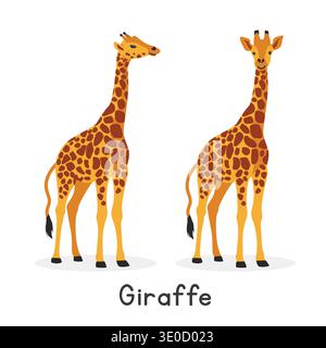 Giraffe vector illustration, cartoon clipart character, animal in flat style. Wild animals, wild creatures, wildlife concept. Giraffe vector design Stock Vector