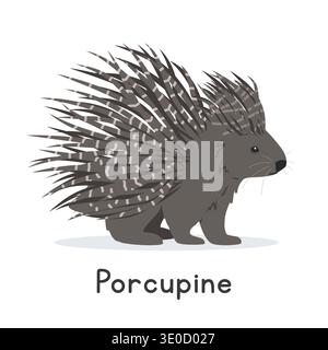Porcupine vector illustration, cartoon clipart character, animal in flat style. Wild animals, wild creatures, wildlife concept. Cute porcupine vector Stock Vector