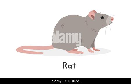 Rat vector illustration, cartoon clipart character, animal in flat style. Wild animals, wild creatures, wildlife concept. Brown rat vector design Stock Vector