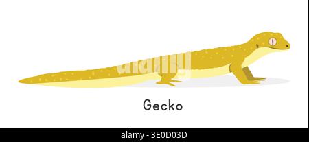 Gecko vector illustration, cartoon clipart character, animal in flat style. Wild animals, wild creatures, wildlife concept. Yellow gecko vector design Stock Vector