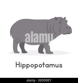Hippopotamus vector illustration, cartoon clipart character, animal in flat style. Wild animals, wild creatures, wildlife concept. Hippo vector design Stock Vector