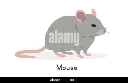 House mouse vector illustration, cartoon clipart character, animal in flat style. Wild animals, wild creatures, wildlife concept. Mouse vector design Stock Vector