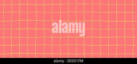 Funky seamless hand drawn square grid pattern. Red repeated doodled checkered background. Sketched thin checker paper texture. Pencil drawn journal sheet notebook template. Vector lined planer page Stock Vector