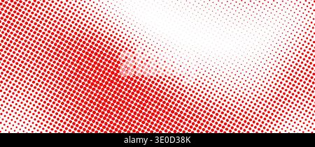 Red color halftone grain texture. Faded dotted gradient pattern background. Raster comic pop art gradation wallpaper. Grunge pixelated cartoon overlay backdrop. Anime or manga wavy noise cover. Vector Stock Vector