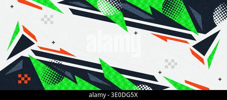 Energetic Abstract Geometric Background with Halftone Dots and Texture Effects. Contemporary Abstract Sport Banner or Poster Design Stock Vector