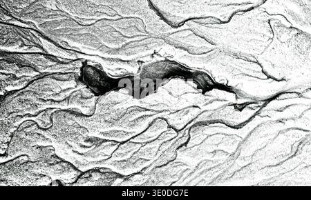Abstract Black and White Curves on Sand, Minimalist Nature Texture and Zen Pattern Stock Photo