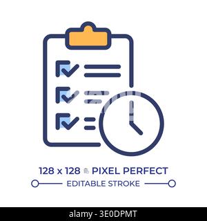 Checklist with clock pixel perfect line color icon Stock Vector