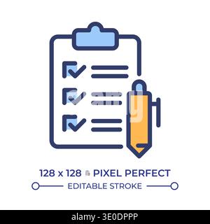 Survey questionnaire pixel perfect line color icon Stock Vector