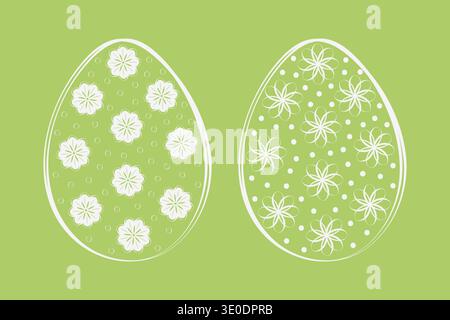 Outline Easter Eggs with floral and polka dots decor Sticker Icon Minimalistic Flat design Handdrawn. Vector illustration Easter Holidays design elements Greetings Thematic cards or media post, banner Stock Vector