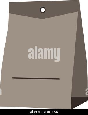 Flat illustration of a gray paper bag package with a fold top and small hole detail Stock Vector