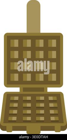 Flat illustration of a waffle iron press with square grid plates and a handle Stock Vector
