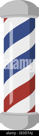 Classic barber pole with red white and blue spiral stripes in a flat style Stock Vector