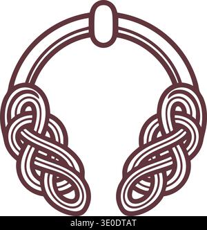 Decorative line art illustration of over ear headphones with ornate swirling cable patterns Stock Vector