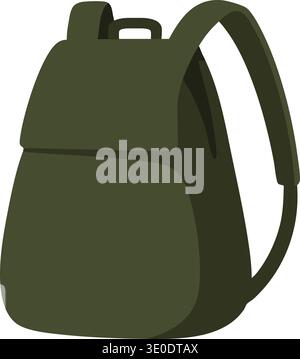 Flat illustration of a green backpack with a front pocket and side profile view Stock Vector
