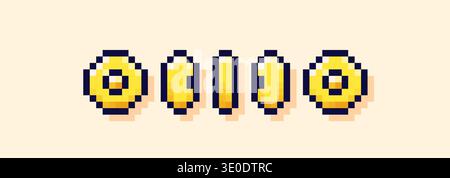 Y2K user interface icon. Yellow pixel art coins different planes. Stock Vector