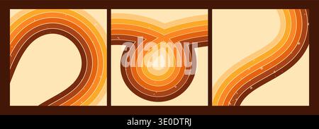 Set with three square designs, rainbow stripe waves. Stock Vector