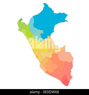 Peru political map of administrative divisions - departments. Rainbow spectrum colorful blank vector map. Stock Vector