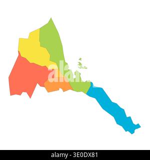 Eritrea political map of administrative divisions - regions. Rainbow spectrum colorful blank vector map. Stock Vector