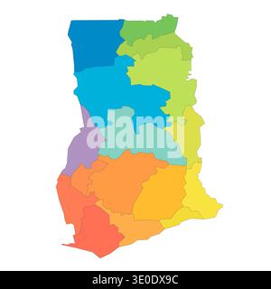 Ghana political map of administrative divisions - regions. Rainbow spectrum colorful blank vector map. Stock Vector