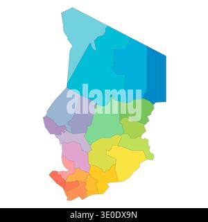 Chad political map of administrative divisions - regions. Rainbow spectrum colorful blank vector map. Stock Vector