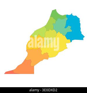 Morocco political map of administrative divisions - regions. Rainbow spectrum colorful blank vector map. Stock Vector