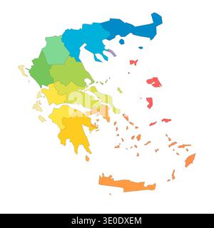Greece political map of administrative divisions - decentralized administrations and autonomous monastic state of Mount Athos. Rainbow spectrum colorful blank vector map. Stock Vector
