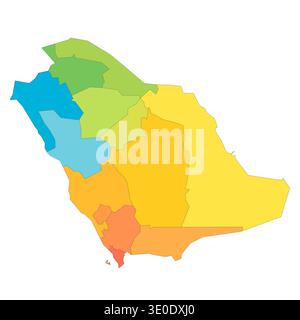 Saudi Arabia political map of administrative divisions - provinces or regions. Rainbow spectrum colorful blank vector map. Stock Vector