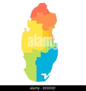 Qatar political map of administrative divisions - municipalities. Rainbow spectrum colorful blank vector map. Stock Vector