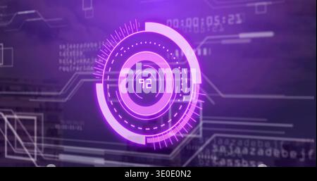 Glowing central HUD element pulsing in virtual panel, with numeric readout 92 and progress arc Stock Photo