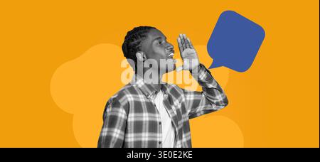 Person Shouting on a Bright Background With a Speech Bubble Showing Communication Through Words Stock Photo