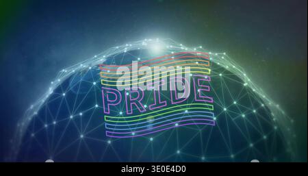 Glowing wireframe dome pulsing in space gradient, with neon PRIDE, rainbow stripes, glowing nodes Stock Photo