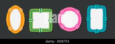 Scrapbook collage vector design template. Cute kid photo frame. Album memory fun decoratin. Border colorful square frames.  Stock Vector