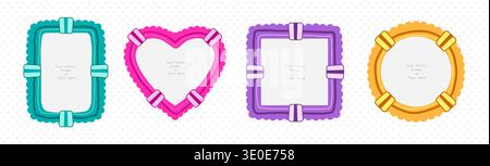 Scrapbook collage vector design template. Cute kid photo frame. Album memory fun decoratin. Border colorful square frames.  Stock Vector