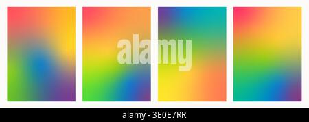 Set of bright colorful rainbow gradient backgrounds. Vibrant abstract mesh blends in pride flag colors. Trendy modern wallpapers and minimalist poster Stock Vector
