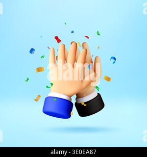 3D Two hands giving a high five with confetti. Stock Vector