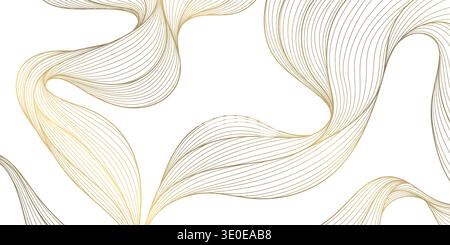 Vector line gold wave pattern, abstract luxury premium japanese background. Ocean, sea light flow, clouds, award backdrop. Stock Vector