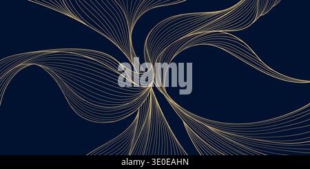 Vector line gold wave pattern, abstract luxury premium japanese background. Ocean, sea light flow, clouds, award backdrop Stock Vector