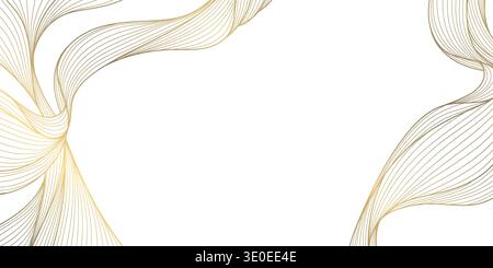 Vector wave line gold pattern, abstract luxury art, japanese texture. Award design banner, elegant swirl ornament, flow card. Stock Vector
